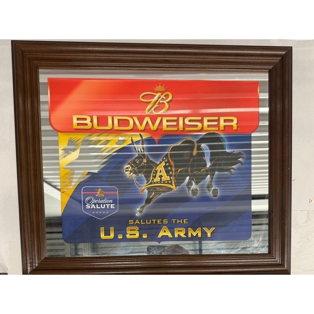 Budweiser Operation Salute US Army Bar Mirror Framed Sign Army Mule Mascot
